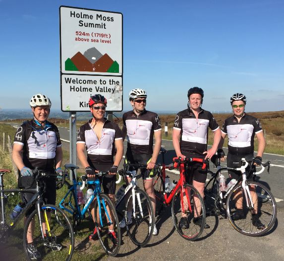 Pictured from left to right are the HBPW charity cyclists - Paul Jacklin, Nicholas Chia, Ben Daly, Roy Bailie and Shaun Strugnell.