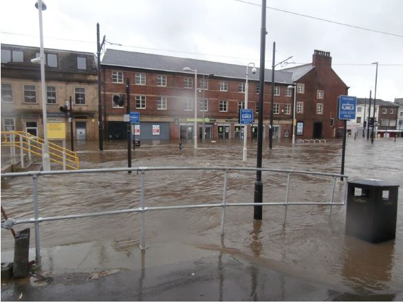 Rochdale town centre during the floods