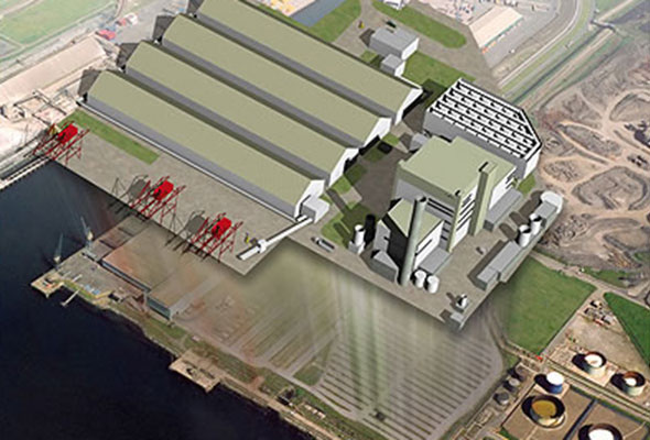 Artist's impression of the biomass fired power plant at Teesside